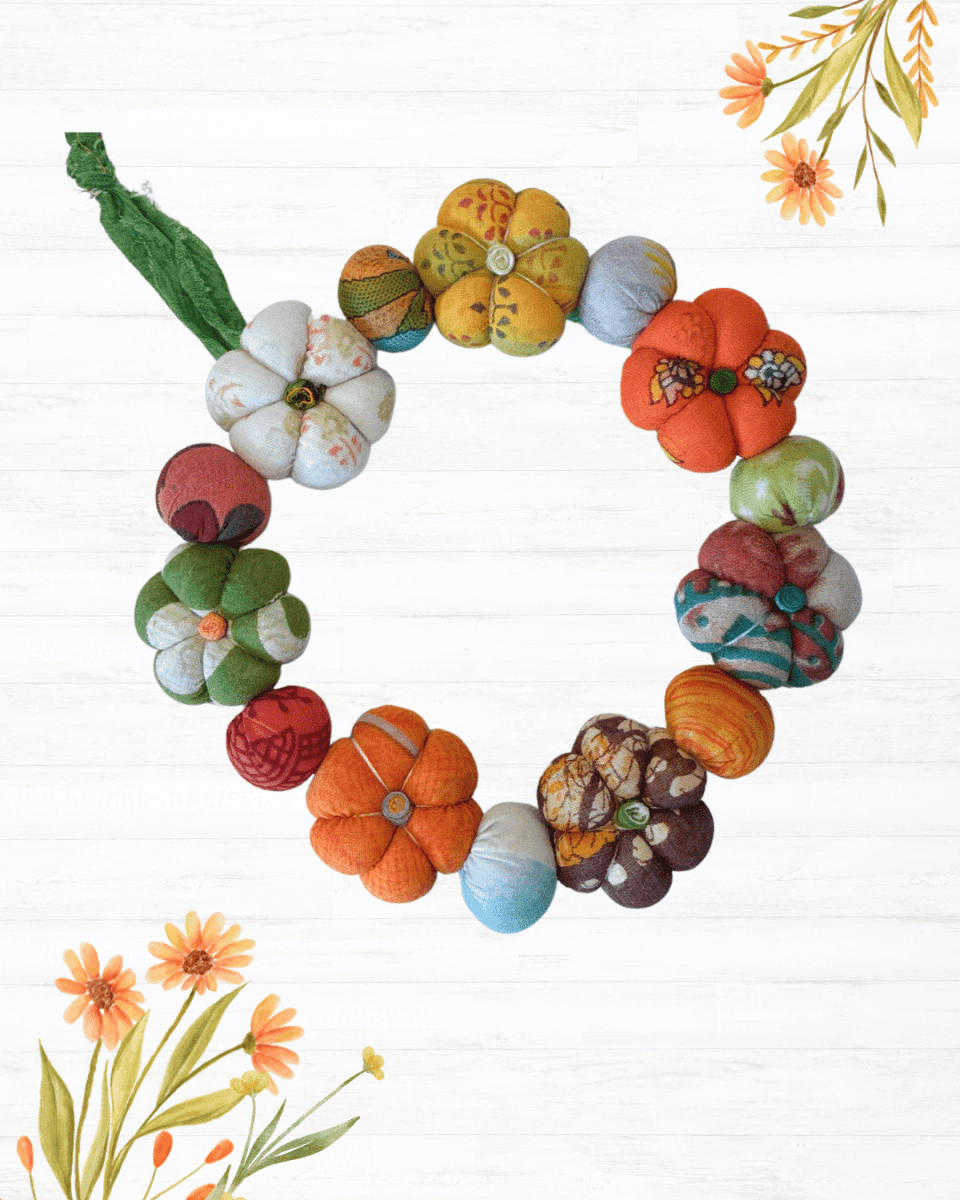 Mini Saree Pumpkin Wreath - Asha Project Kantha-Saree-Handmade