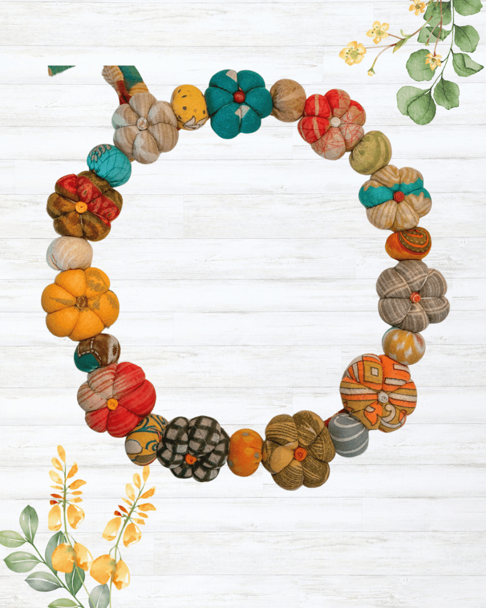 Mini Saree Pumpkin Wreath | Large - Asha Project Kantha-Saree-Handmade