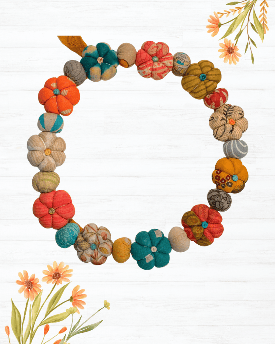 Mini Saree Pumpkin Wreath | Large - Asha Project Kantha-Saree-Handmade