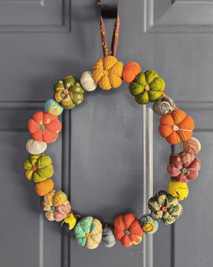 Mini Saree Pumpkin Wreath | Large - Asha Project Kantha-Saree-Handmade