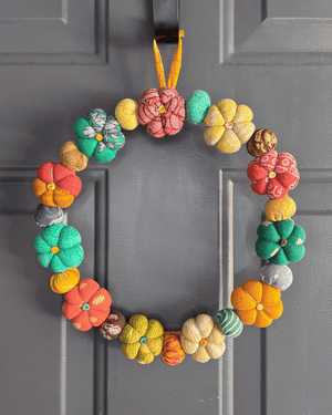 Mini Saree Pumpkin Wreath | Large - Asha Project Kantha-Saree-Handmade