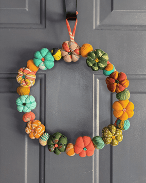 Mini Saree Pumpkin Wreath | Large - Asha Project Kantha-Saree-Handmade