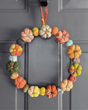 Mini Saree Pumpkin Wreath | Large - Asha Project Kantha-Saree-Handmade
