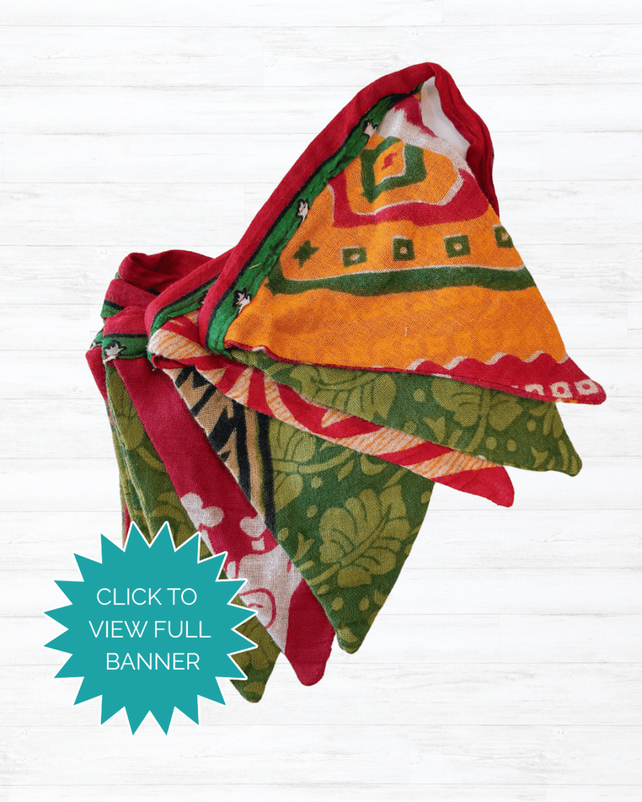Mini Saree Triangle Banner | Christmas - Asha Project Kantha - Saree - Handmade