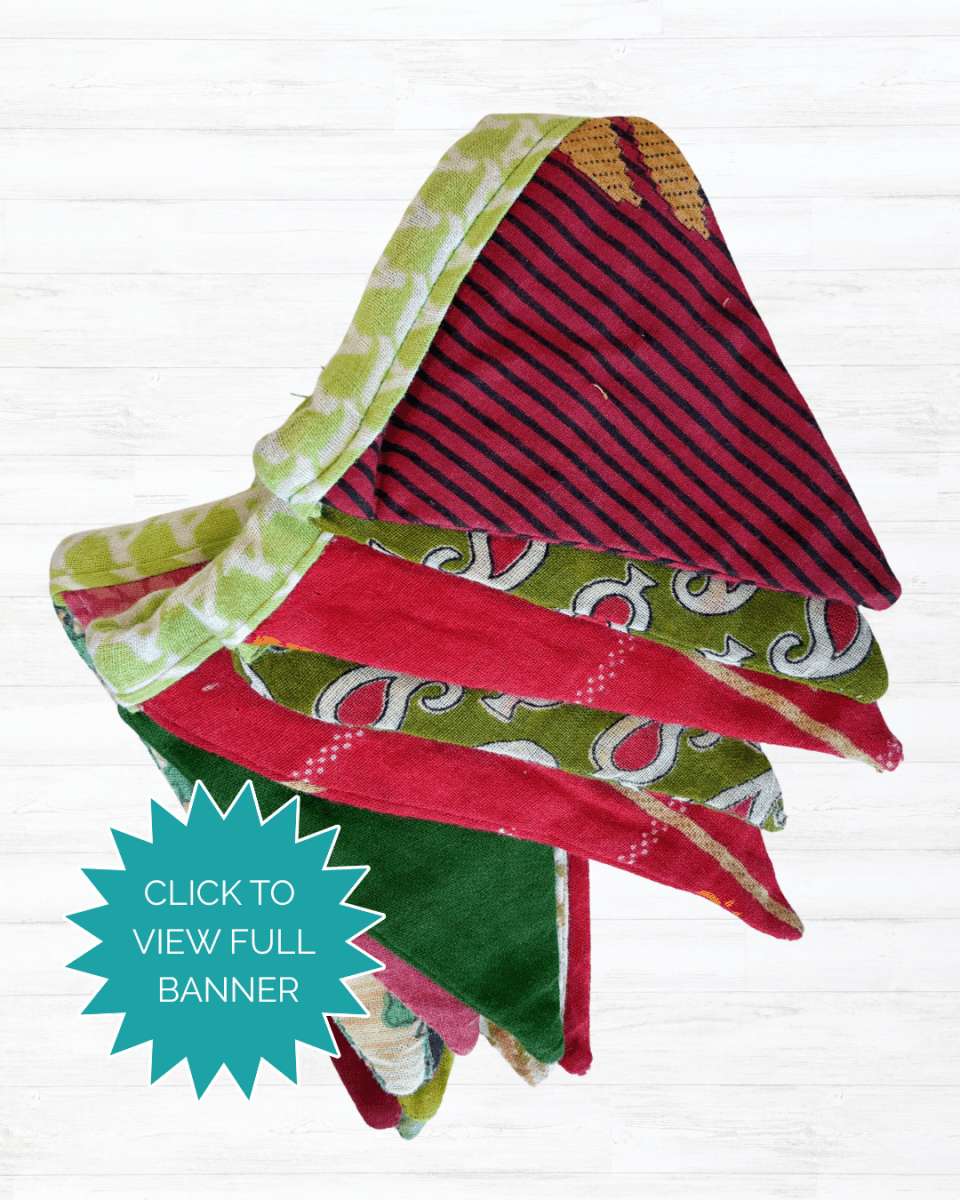 Mini Saree Triangle Banner | Christmas - Asha Project Kantha - Saree - Handmade