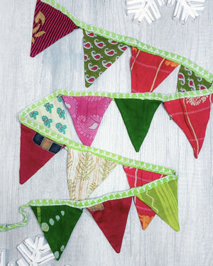 Mini Saree Triangle Banner | Christmas - Asha Project Kantha - Saree - Handmade