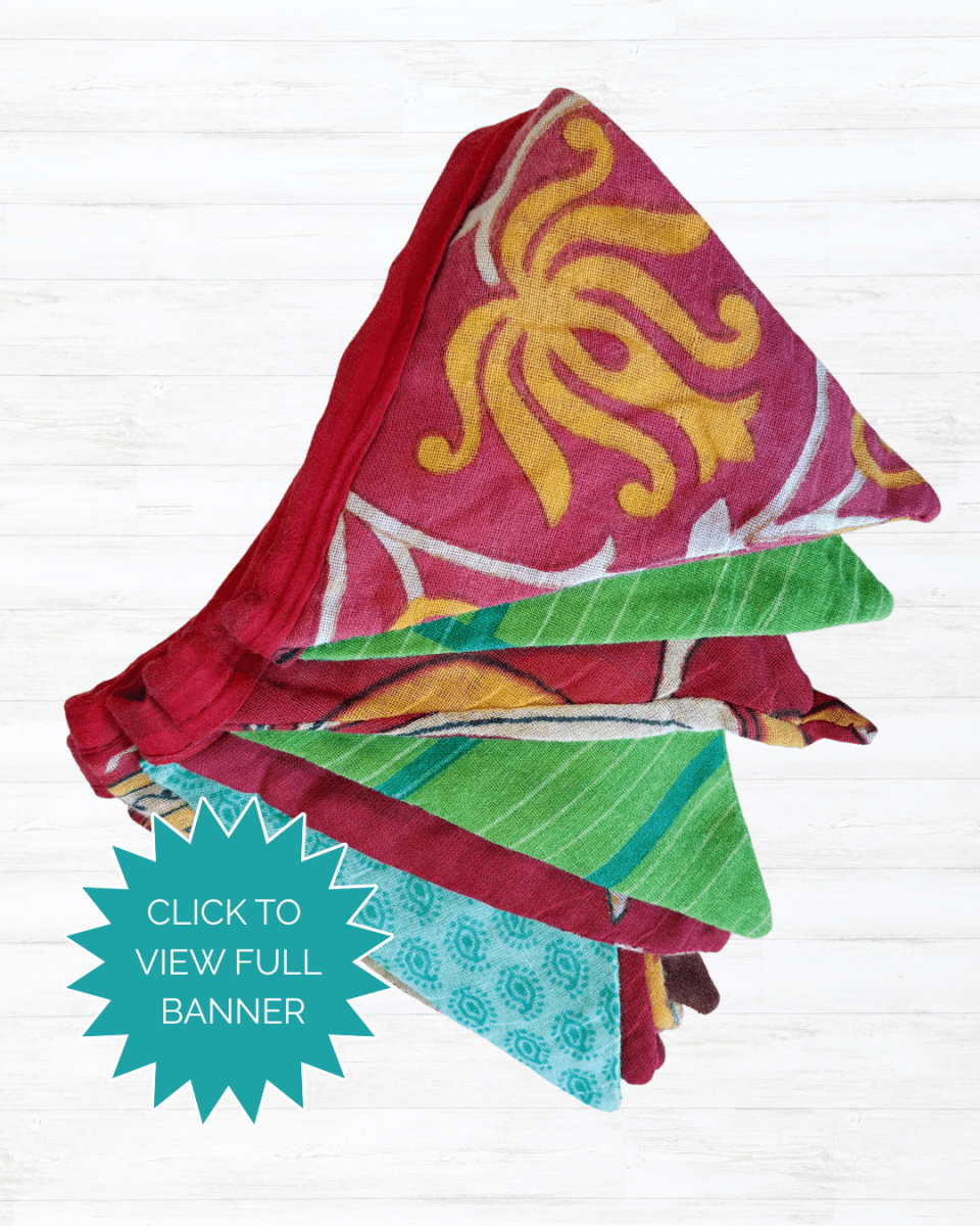 Mini Saree Triangle Banner | Christmas - Asha Project Kantha - Saree - Handmade