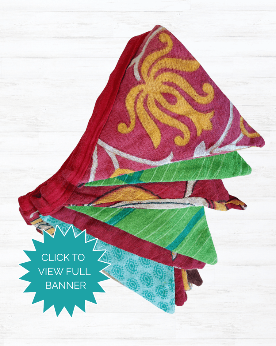 Mini Saree Triangle Banner | Christmas - Asha Project Kantha - Saree - Handmade