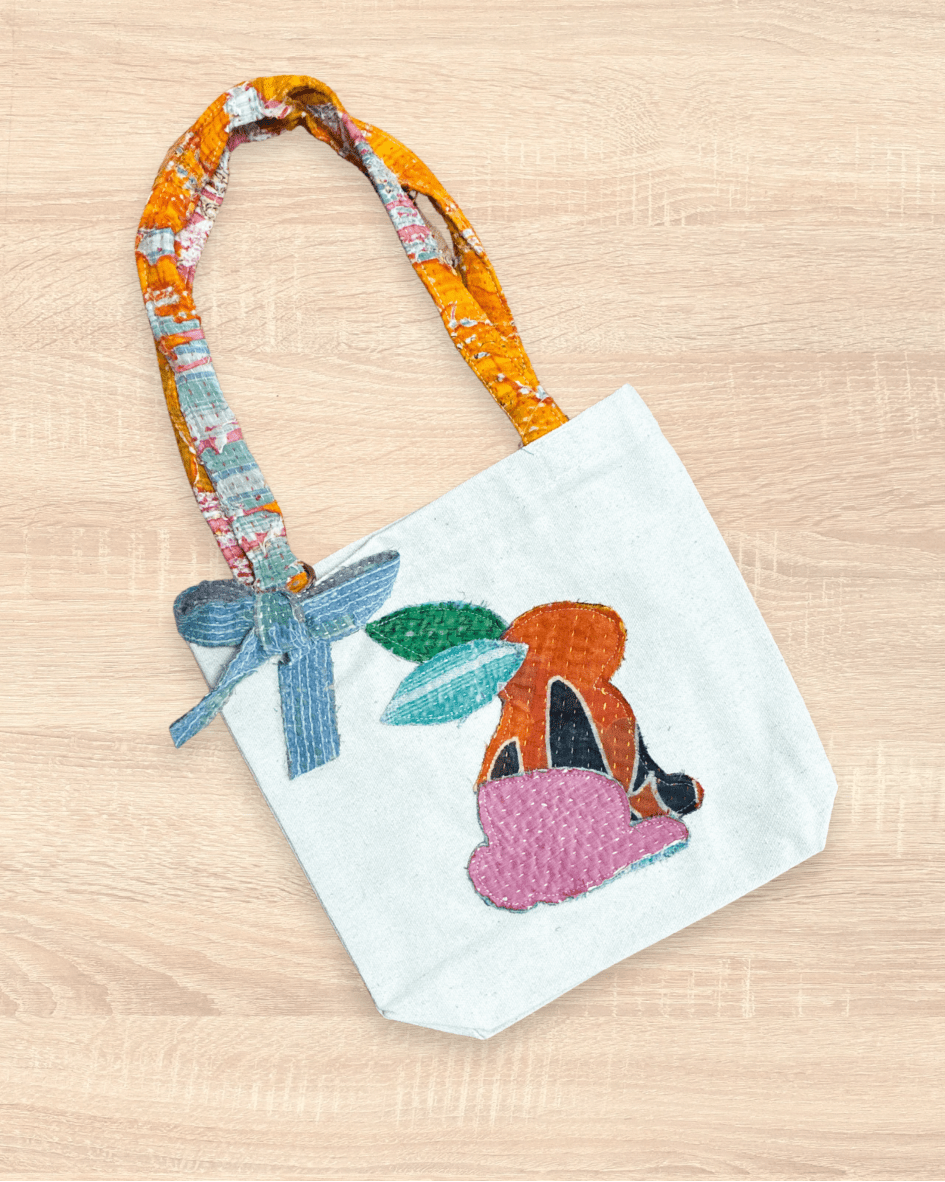 Mini Vintage Kantha Easter Tote | Bunny - Asha Project Kantha - Saree - Handmade