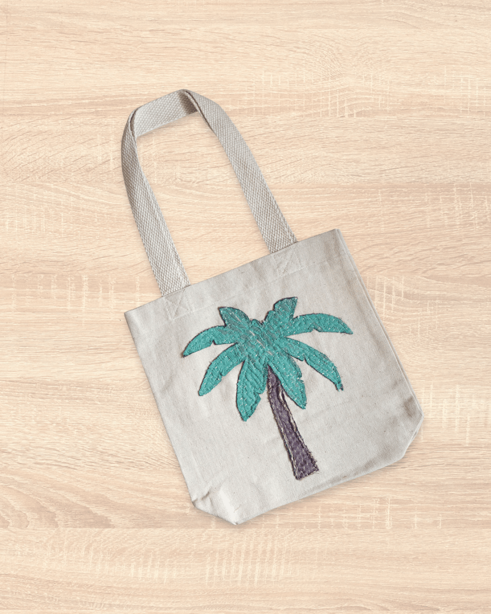 Mini Vintage Kantha Tote | Palm Tree - Asha Project Kantha-Saree-Handmade