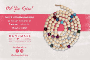 Saree and Wood Bead Garland - Asha Project Kantha-Saree-Handmade