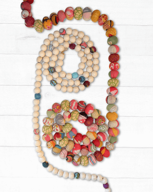 Saree and Wood Bead Garland - Asha Project Kantha-Saree-Handmade