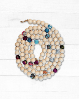 Saree and Wood Bead Garland - Asha Project Kantha-Saree-Handmade