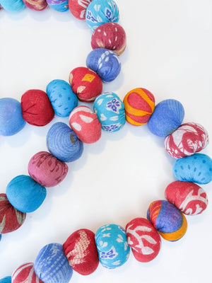 Saree Bead Garland | Red & Blue - Asha Project Kantha - Saree - Handmade