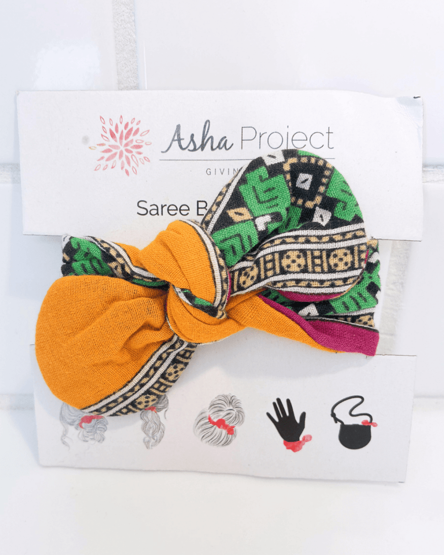 Saree Bow Hair Scarf - Asha Project Kantha - Saree - Handmade