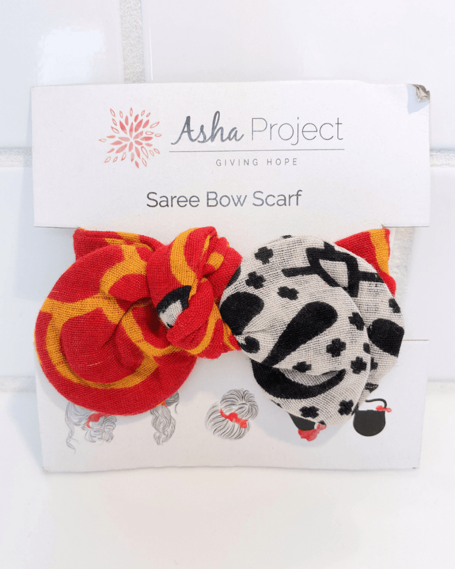Saree Bow Hair Scarf - Asha Project Kantha - Saree - Handmade