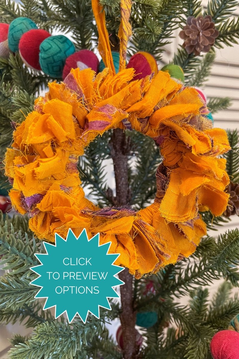 Saree Christmas Ornament | Wreath | Small - Asha Project Kantha - Saree - Handmade