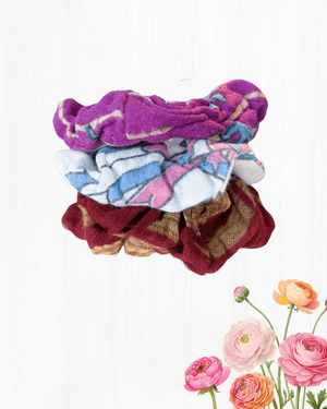 Saree Mini Scrunchie Set - Asha Project Kantha - Saree - Handmade