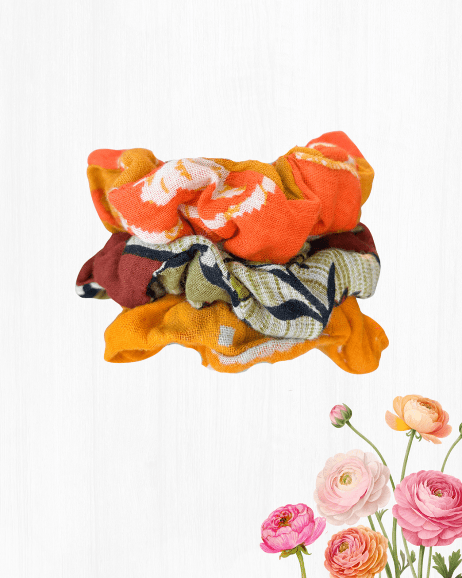 Saree Mini Scrunchie Set - Asha Project Kantha - Saree - Handmade