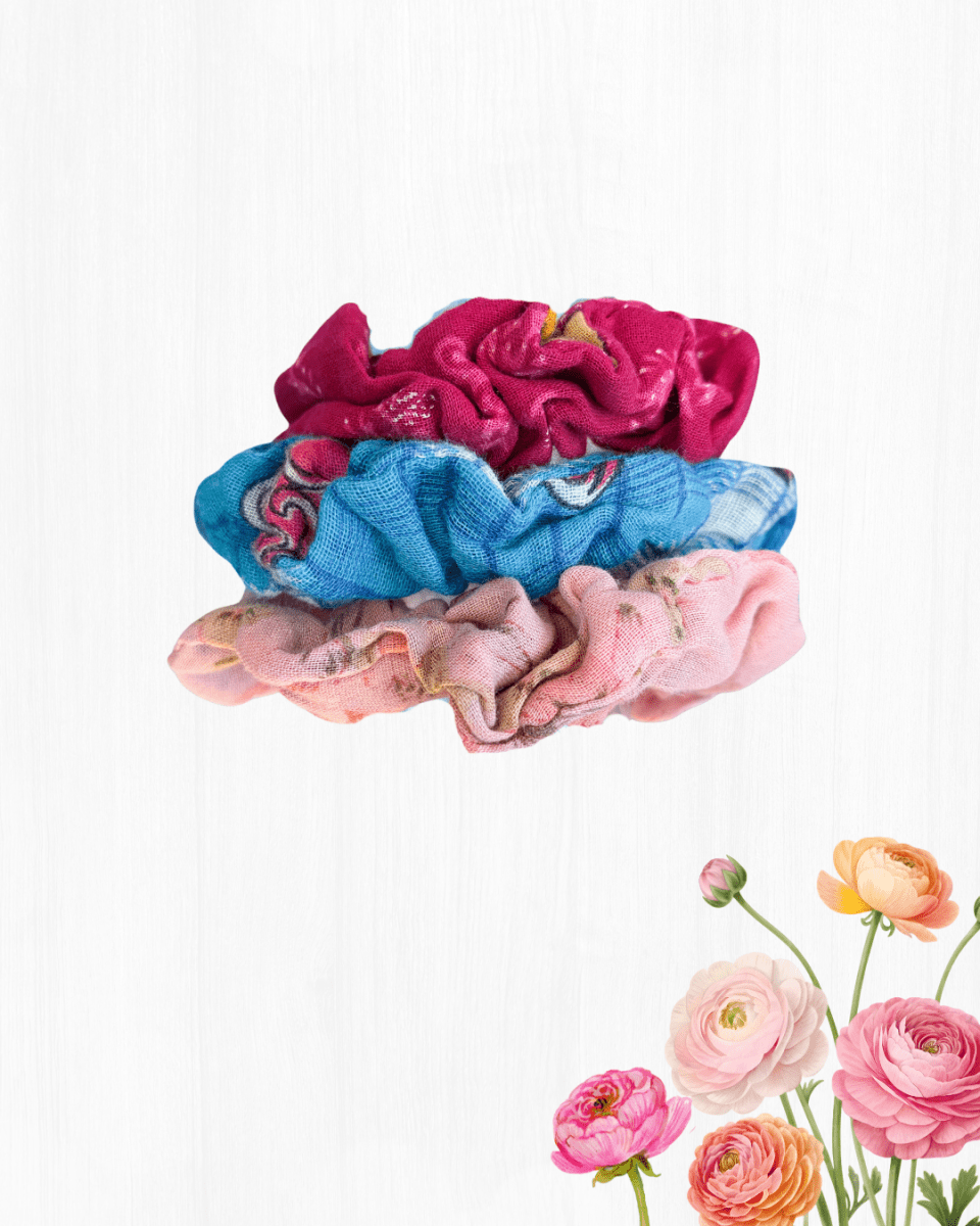 Saree Mini Scrunchie Set - Asha Project Kantha - Saree - Handmade