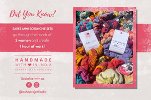 Saree Mini Scrunchie Set - Asha Project Kantha - Saree - Handmade