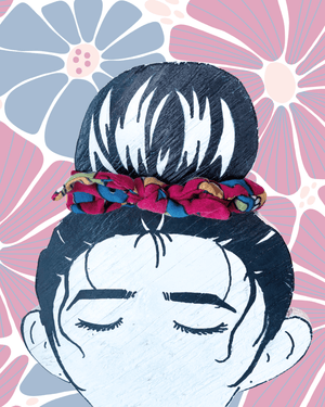 Saree Mini Scrunchie with Bow - Asha Project Kantha - Saree - Handmade