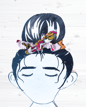 Saree Mini Scrunchie with Bow - Asha Project Kantha - Saree - Handmade