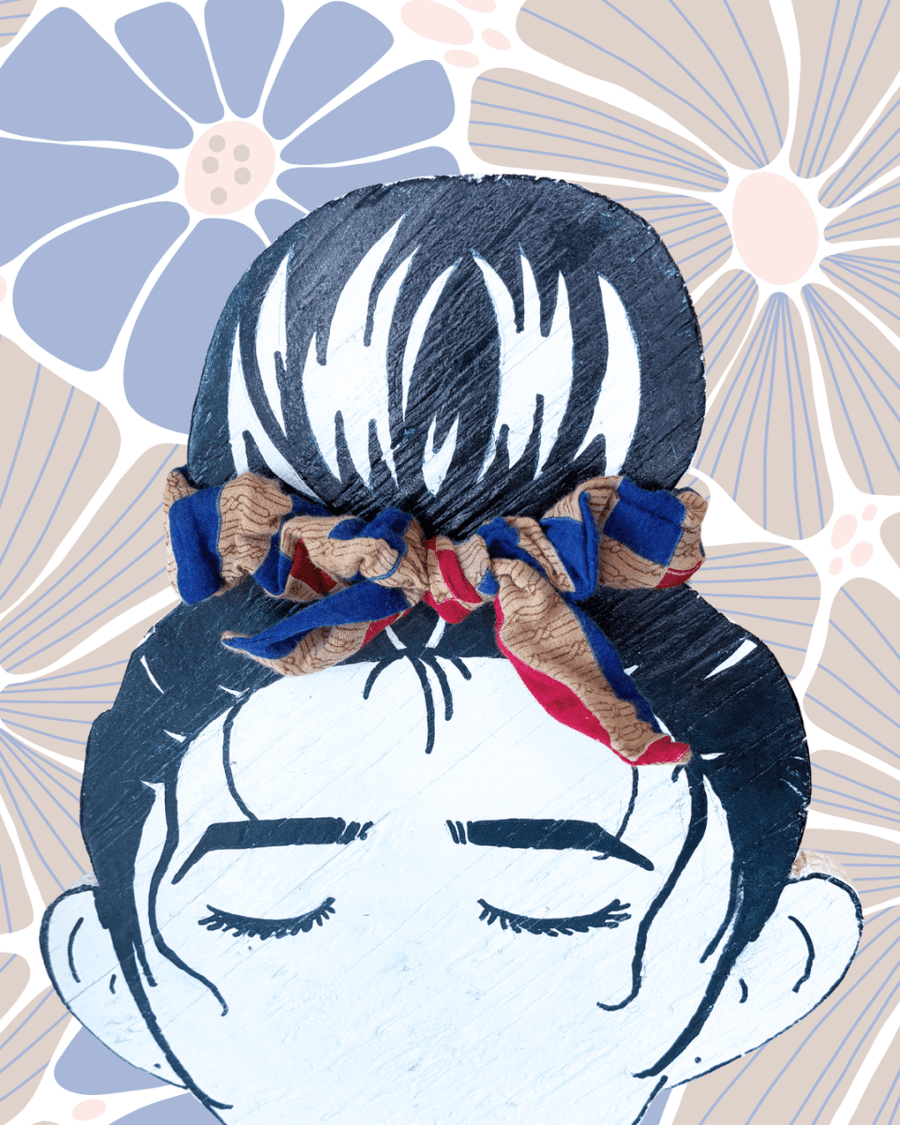 Saree Mini Scrunchie with Bow - Asha Project Kantha - Saree - Handmade