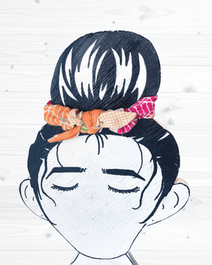 Saree Mini Scrunchie with Bow - Asha Project Kantha - Saree - Handmade