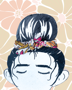 Saree Mini Scrunchie with Bow - Asha Project Kantha - Saree - Handmade