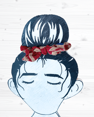 Saree Mini Scrunchie with Bow - Asha Project Kantha - Saree - Handmade