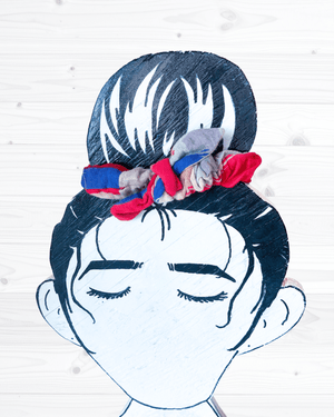 Saree Mini Scrunchie with Bow - Asha Project Kantha - Saree - Handmade