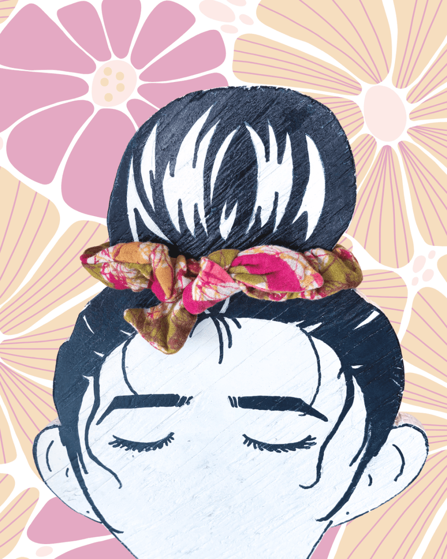 Saree Mini Scrunchie with Bow - Asha Project Kantha - Saree - Handmade