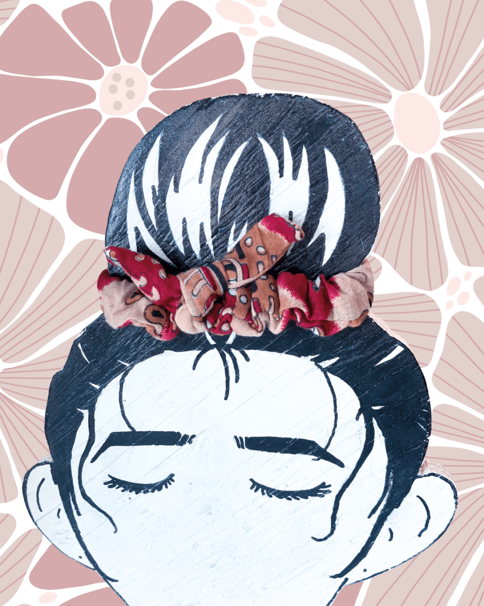 Saree Mini Scrunchie with Bow - Asha Project Kantha - Saree - Handmade