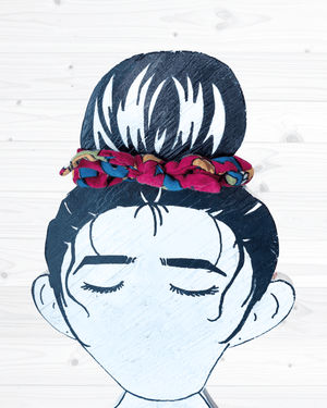 Saree Mini Scrunchie with Bow - Asha Project Kantha - Saree - Handmade