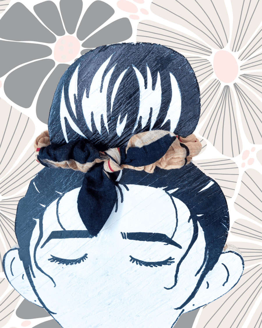 Saree Mini Scrunchie with Bow - Asha Project Kantha - Saree - Handmade