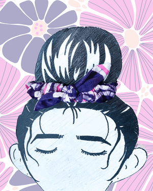 Saree Mini Scrunchie with Bow - Asha Project Kantha - Saree - Handmade