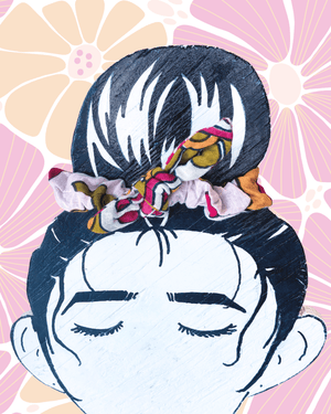 Saree Mini Scrunchie with Bow - Asha Project Kantha - Saree - Handmade