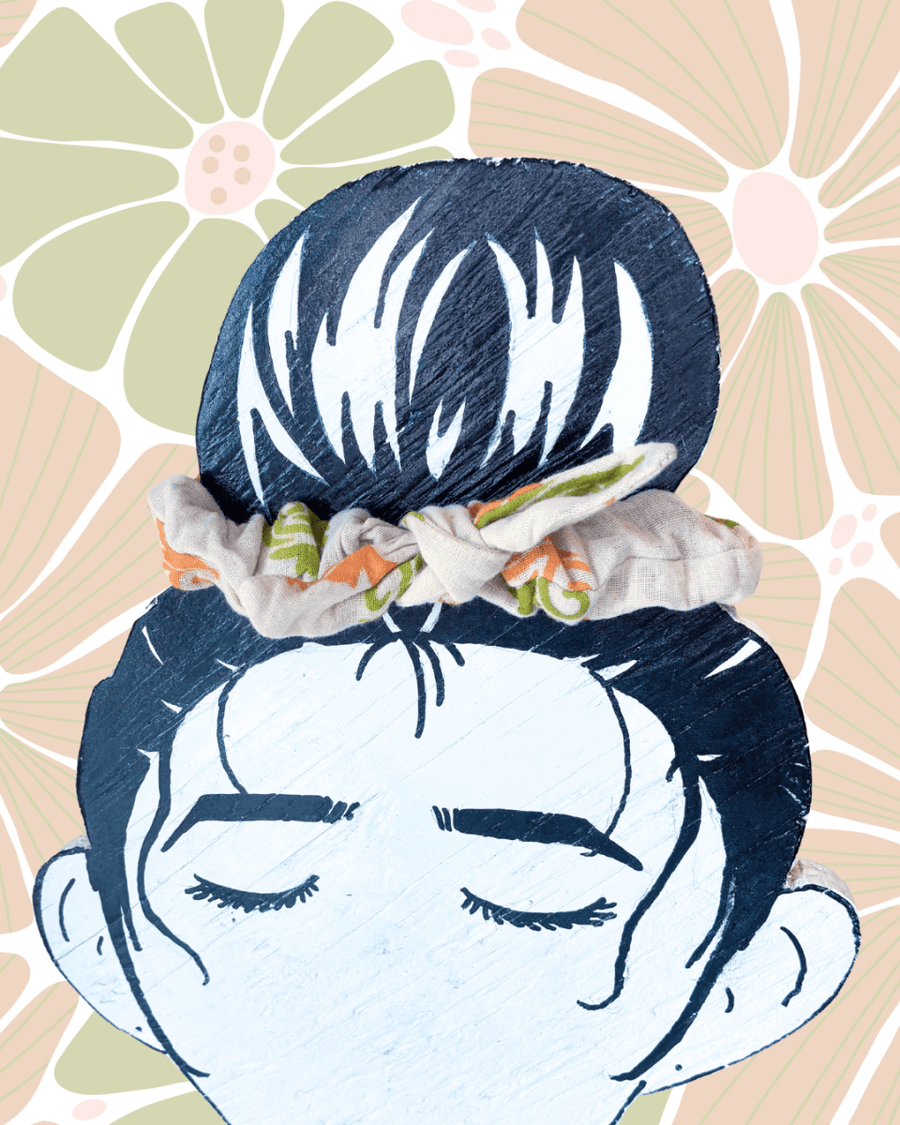 Saree Mini Scrunchie with Bow - Asha Project Kantha - Saree - Handmade