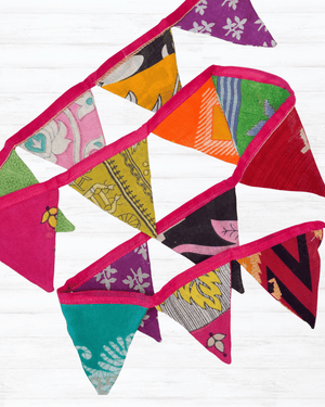 Saree Mini Triangle Banner - Asha Project Kantha - Saree - Handmade