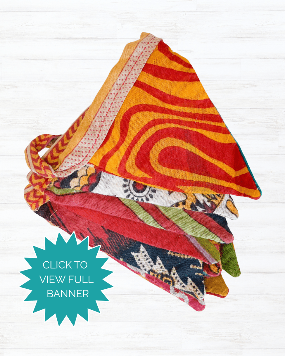 Saree Mini Triangle Banner - Asha Project Kantha - Saree - Handmade