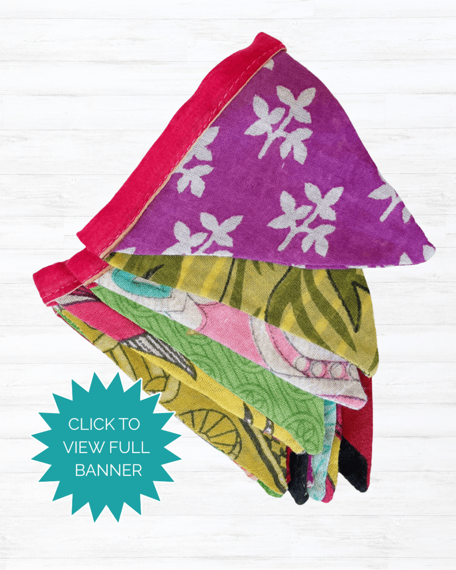 Saree Mini Triangle Banner - Asha Project Kantha - Saree - Handmade