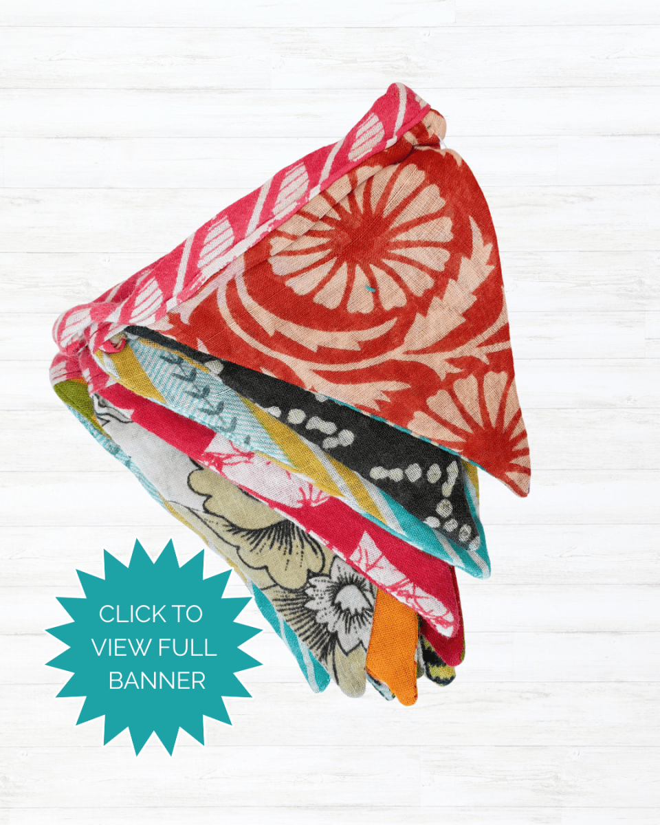 Saree Mini Triangle Banner - Asha Project Kantha - Saree - Handmade