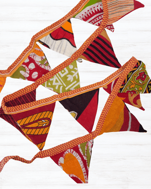 Saree Mini Triangle Banner - Asha Project Kantha - Saree - Handmade