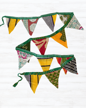 Saree Mini Triangle Banner - Asha Project Kantha - Saree - Handmade