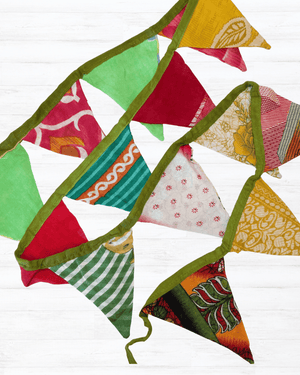 Saree Mini Triangle Banner - Asha Project Kantha - Saree - Handmade