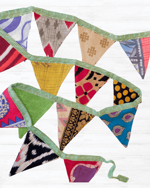 Saree Mini Triangle Banner - Asha Project Kantha - Saree - Handmade