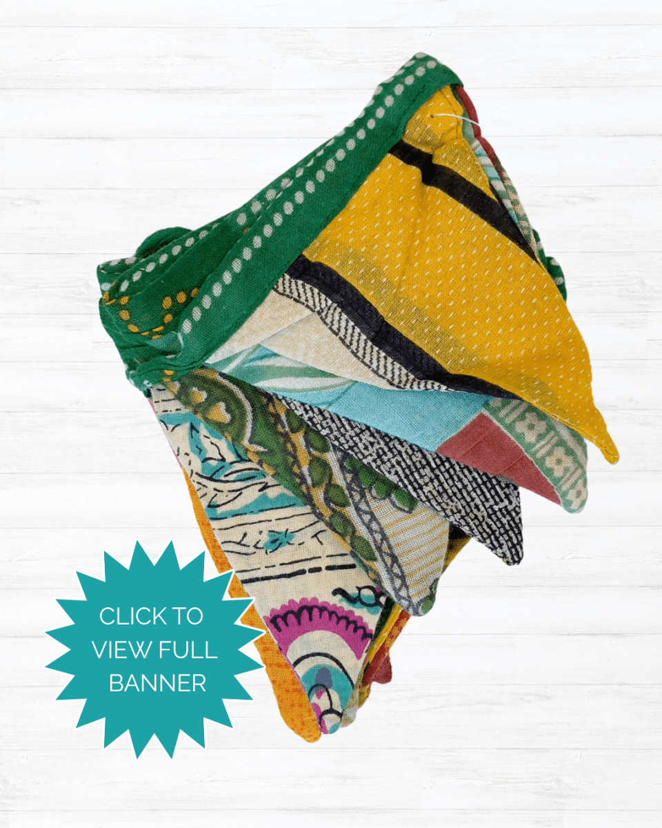 Saree Mini Triangle Banner - Asha Project Kantha - Saree - Handmade