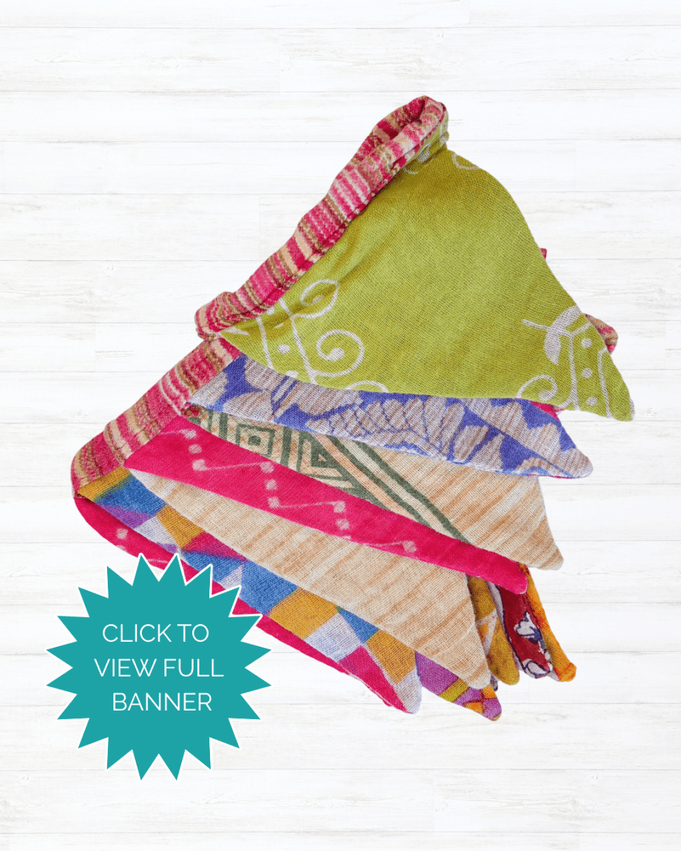 Saree Mini Triangle Banner - Asha Project Kantha - Saree - Handmade