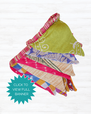 Saree Mini Triangle Banner - Asha Project Kantha - Saree - Handmade